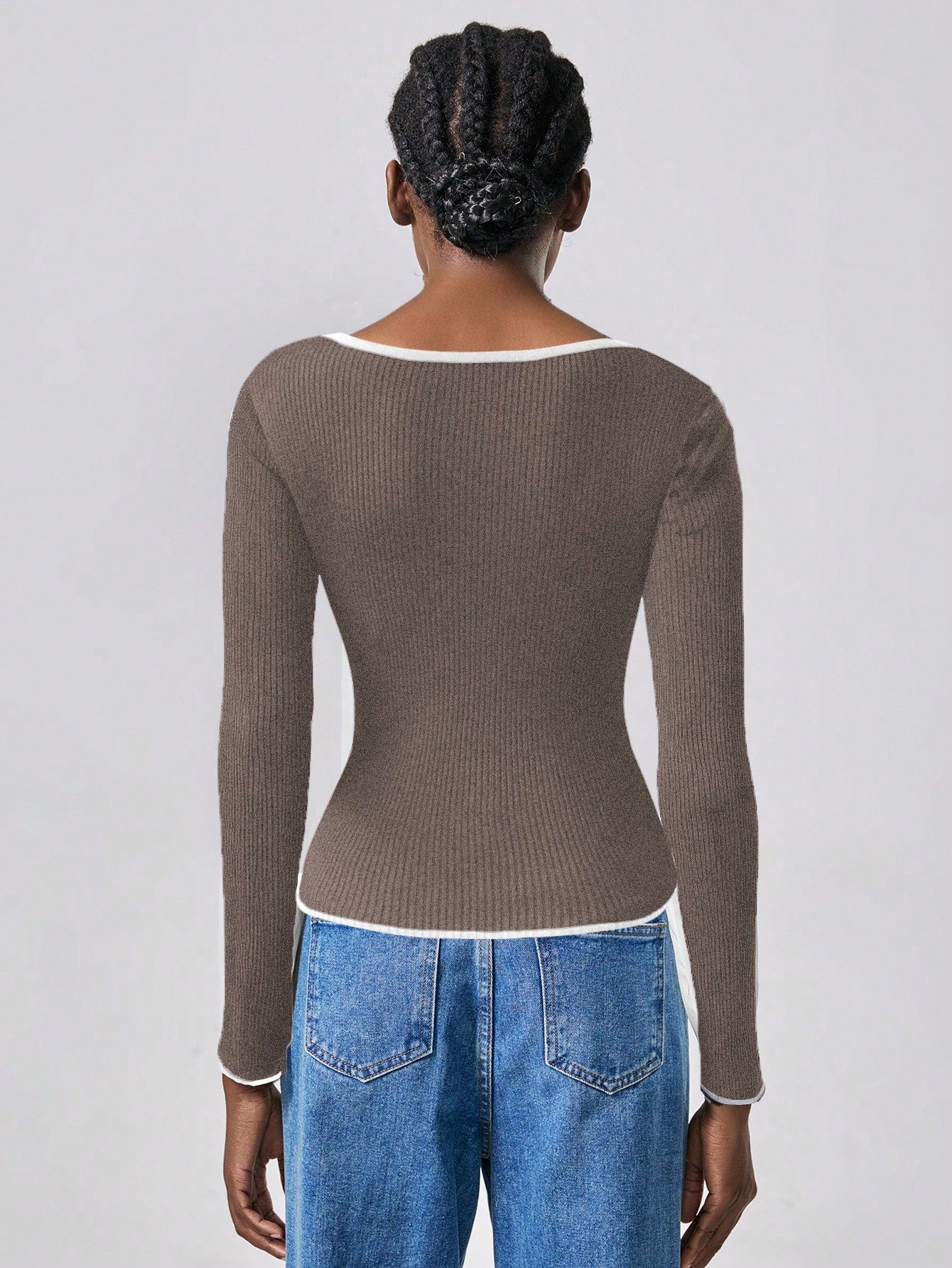 RosyDaze Contrast Binding Sweetheart Neck Ribbed Knit Sweater,Long Sleeve Tops Knit Pullover Fall Winter Outfit
