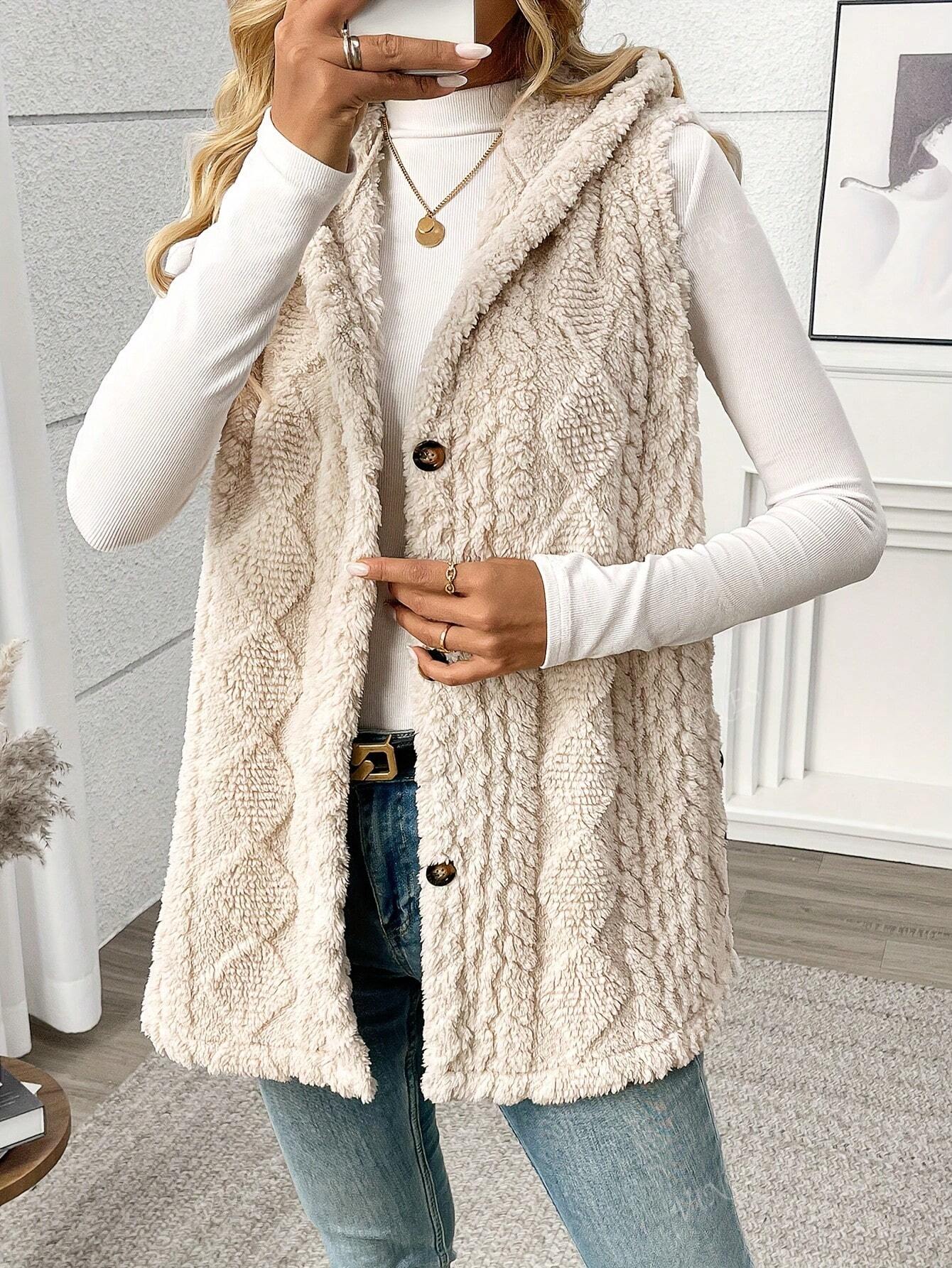 Solid Color Sleeveless Hooded Fluffy Coat For Women, New Autumn/Winter