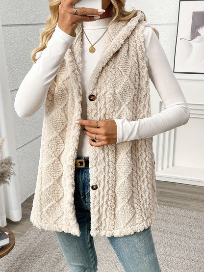 Solid Color Sleeveless Hooded Fluffy Coat For Women, New Autumn/Winter