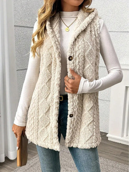 Solid Color Sleeveless Hooded Fluffy Coat For Women, New Autumn/Winter