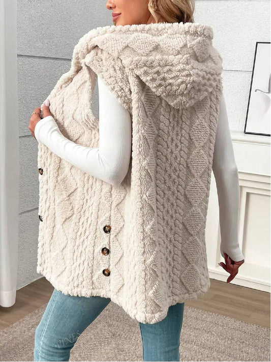 Solid Color Sleeveless Hooded Fluffy Coat For Women, New Autumn/Winter