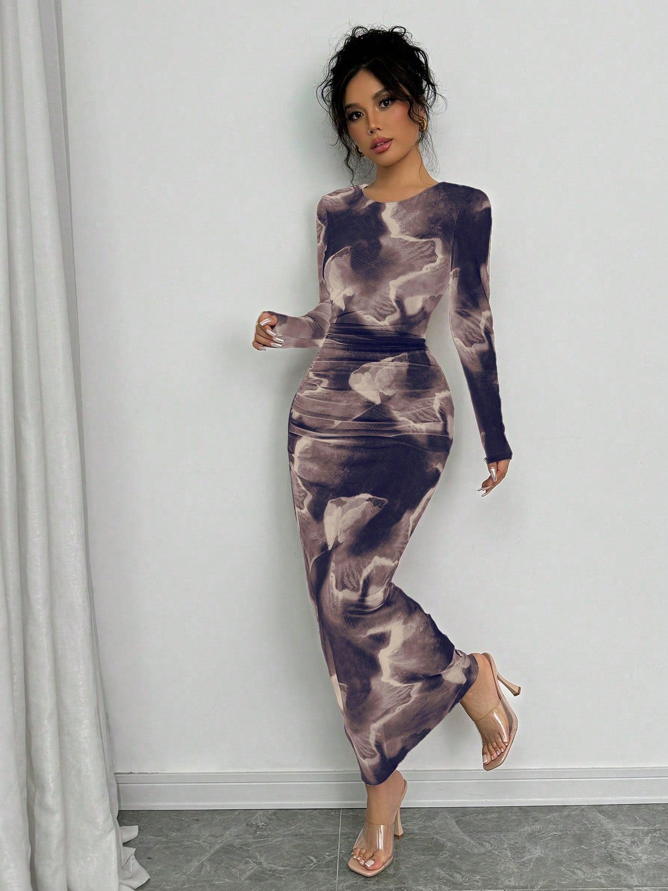 Elegant Gradient Long Sleeve Slim Fit Women's Dress Fall Cloth For Women