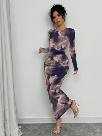 Elegant Gradient Long Sleeve Slim Fit Women's Dress Fall Cloth For Women