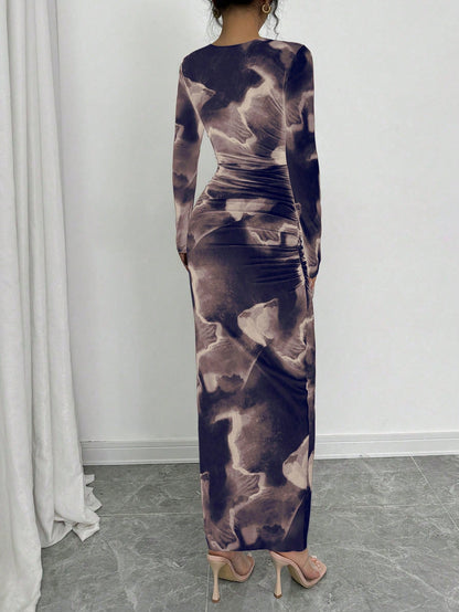 Elenzga Elegant Gradient Long Sleeve Slim Fit Women's Dress Fall Cloth For Women