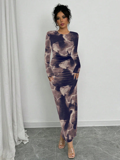 Elenzga Elegant Gradient Long Sleeve Slim Fit Women's Dress Fall Cloth For Women