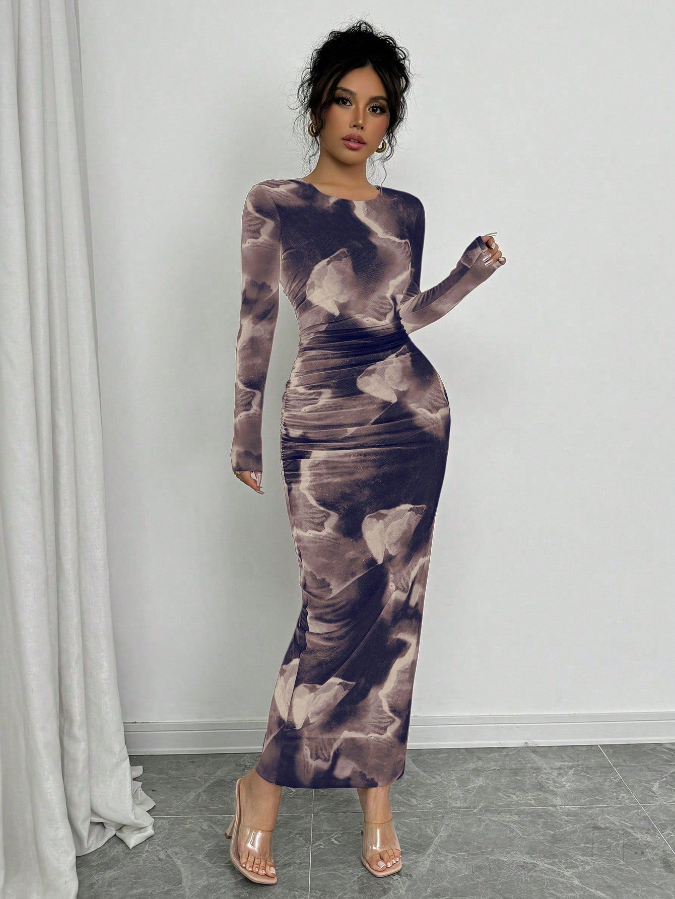 Elenzga Elegant Gradient Long Sleeve Slim Fit Women's Dress Fall Cloth For Women