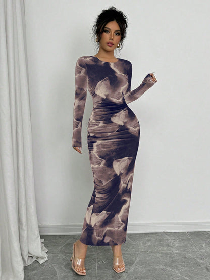 Elenzga Elegant Gradient Long Sleeve Slim Fit Women's Dress Fall Cloth For Women