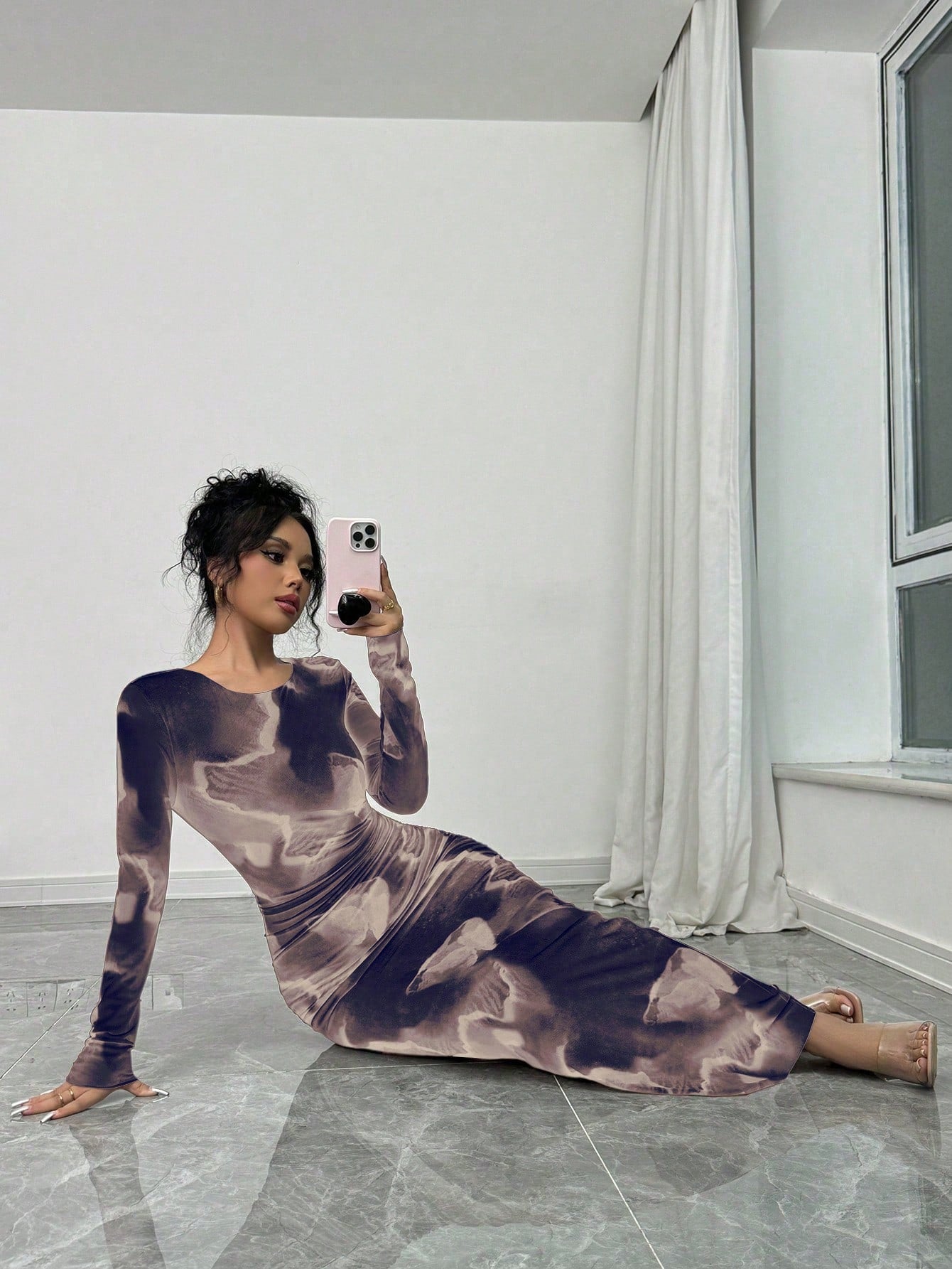 Elenzga Elegant Gradient Long Sleeve Slim Fit Women's Dress Fall Cloth For Women