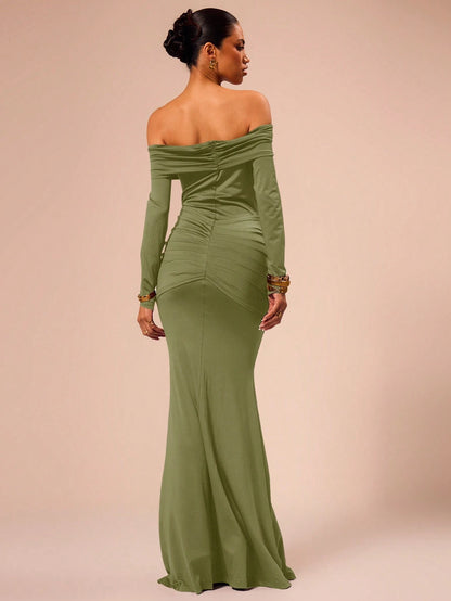 SHEIN X Scheana MUSERA Off Shoulder Long Sleeve Maxi Dress Vacation Summer Spring Romantic Wedding Guest Graduation, Prom Holiday Wedding Guest, Elegant, Birthday, Church, Night Out