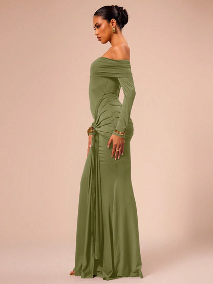 SHEIN X Scheana MUSERA Off Shoulder Long Sleeve Maxi Dress Vacation Summer Spring Romantic Wedding Guest Graduation, Prom Holiday Wedding Guest, Elegant, Birthday, Church, Night Out