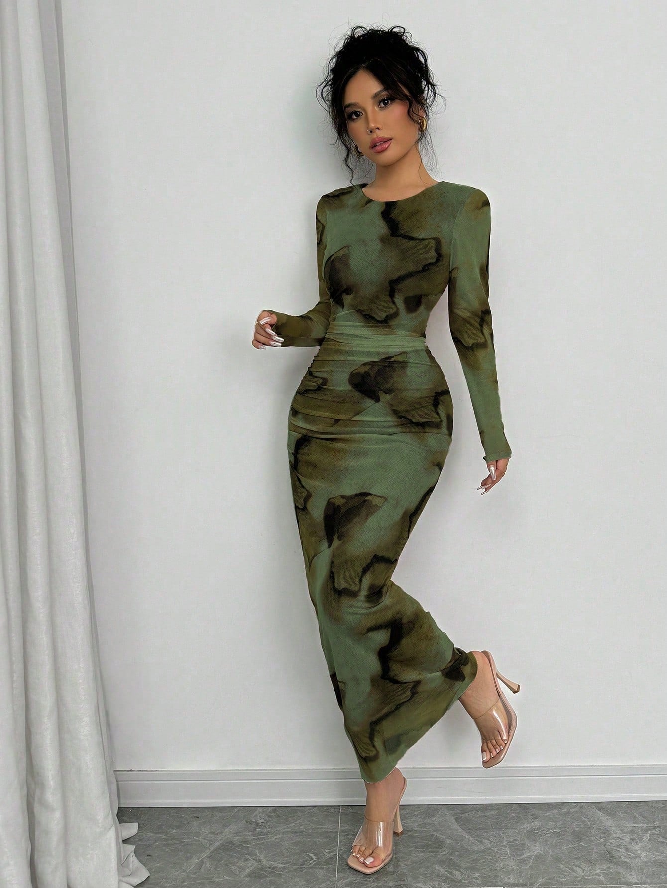 Elenzga Elegant Gradient Long Sleeve Slim Fit Women's Dress Fall Cloth For Women