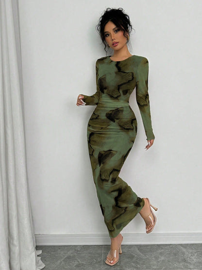 Elegant Gradient Long Sleeve Slim Fit Women's Dress Fall Cloth For Women