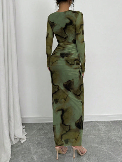 Elenzga Elegant Gradient Long Sleeve Slim Fit Women's Dress Fall Cloth For Women