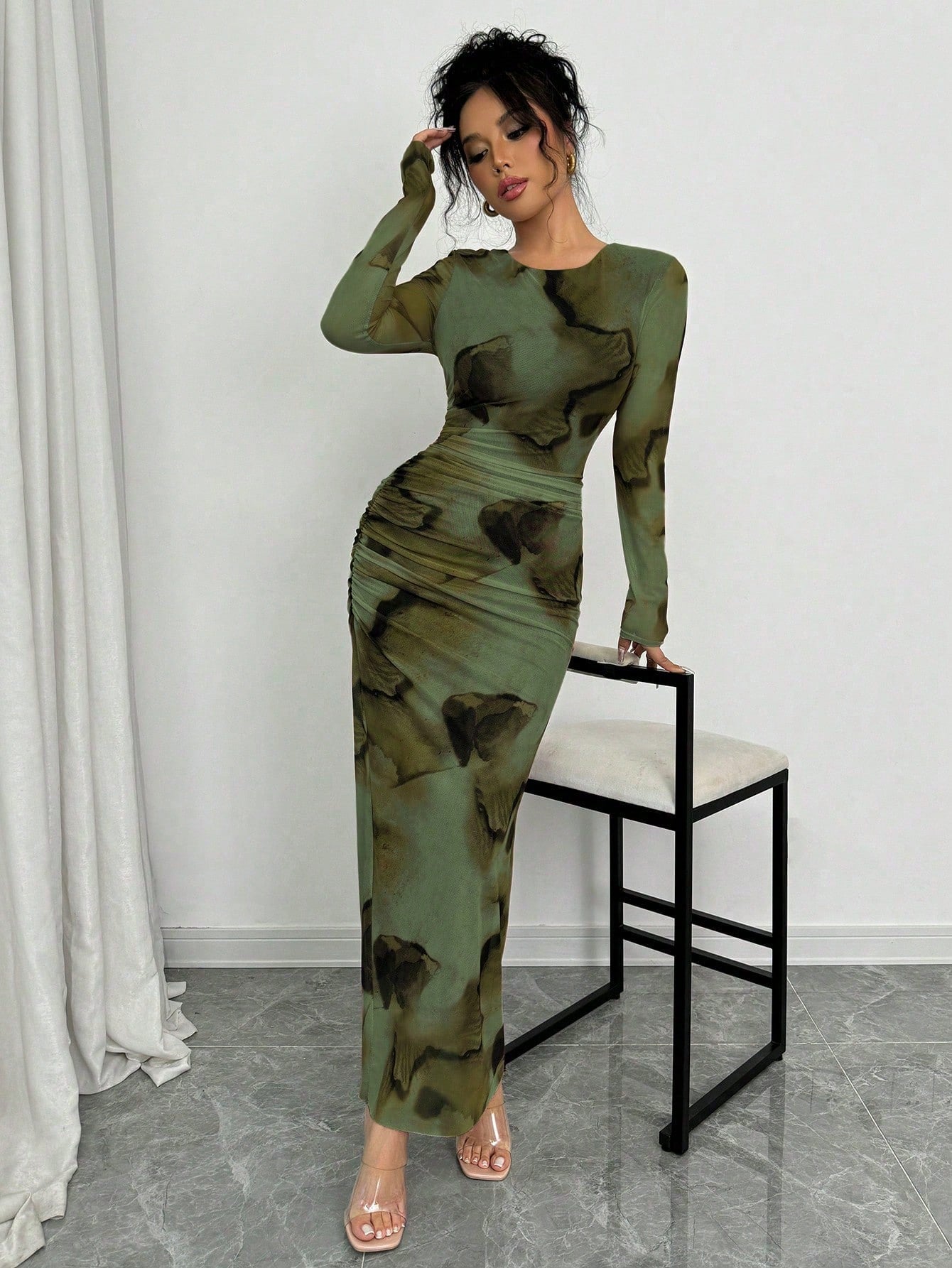 Elenzga Elegant Gradient Long Sleeve Slim Fit Women's Dress Fall Cloth For Women