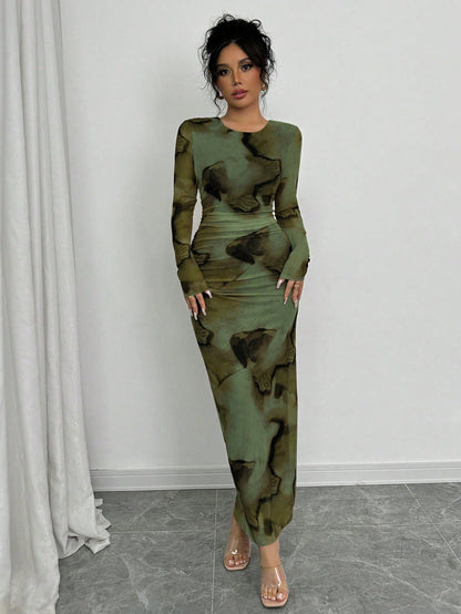 Elenzga Elegant Gradient Long Sleeve Slim Fit Women's Dress Fall Cloth For Women