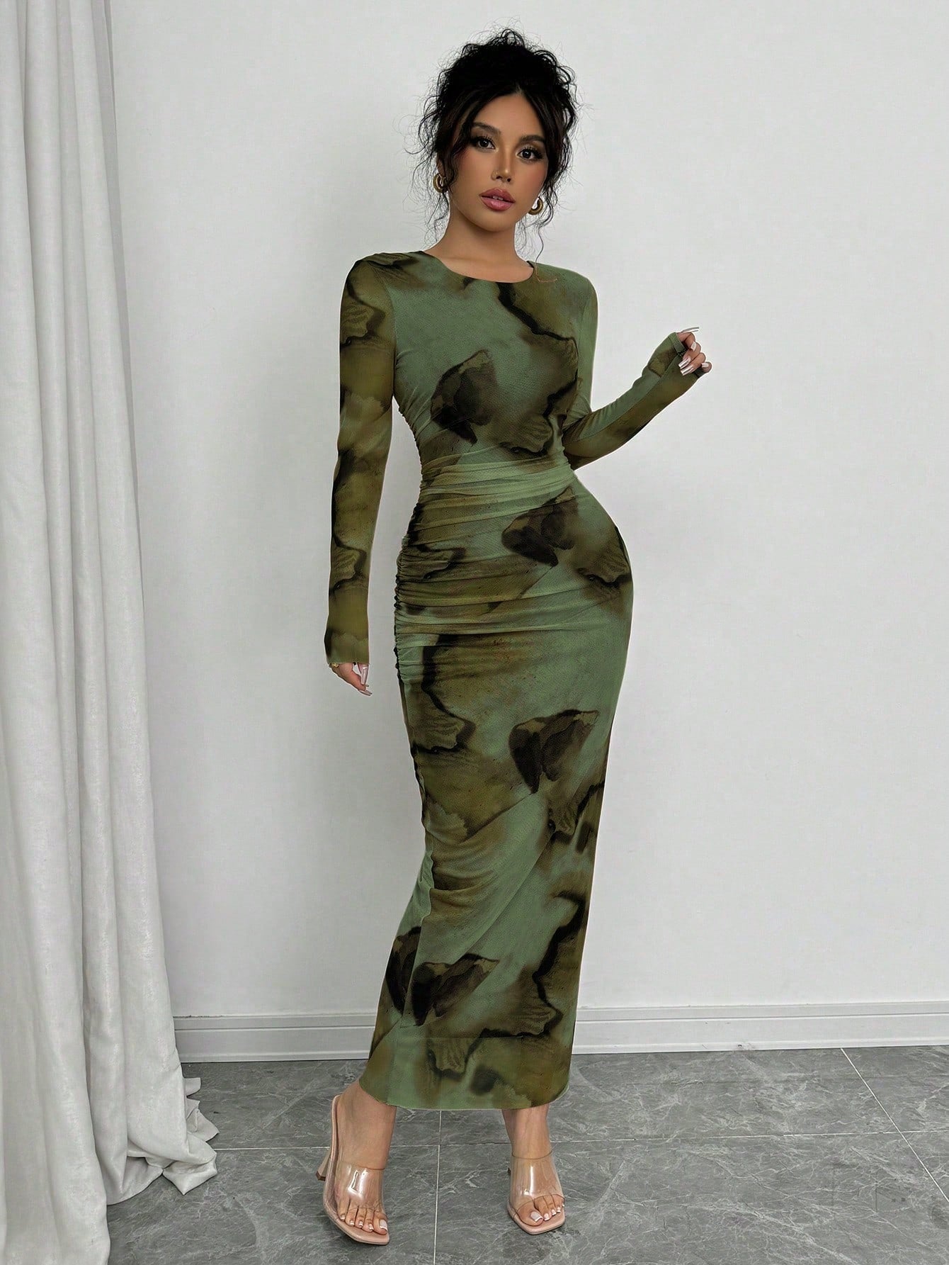 Elenzga Elegant Gradient Long Sleeve Slim Fit Women's Dress Fall Cloth For Women