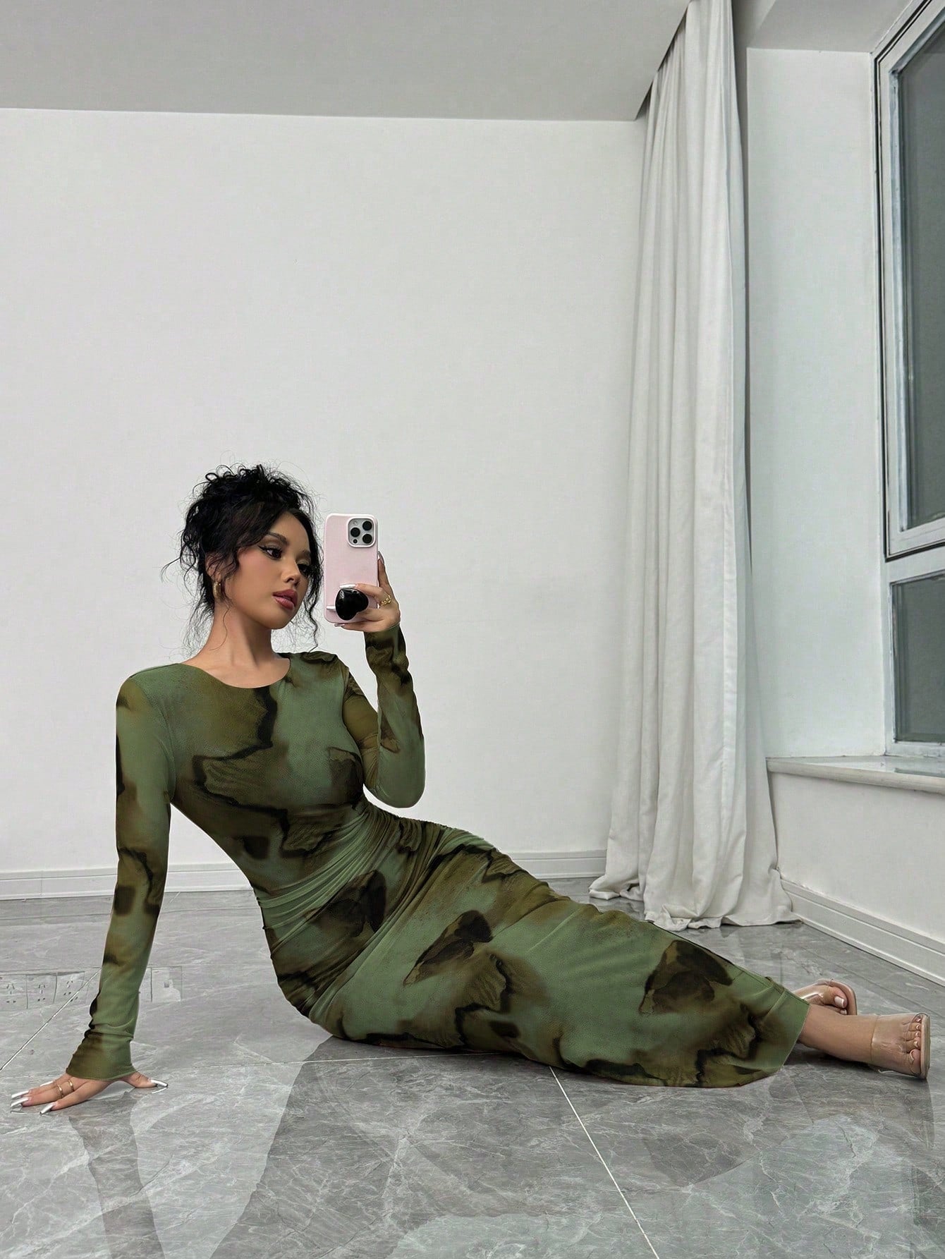 Elenzga Elegant Gradient Long Sleeve Slim Fit Women's Dress Fall Cloth For Women