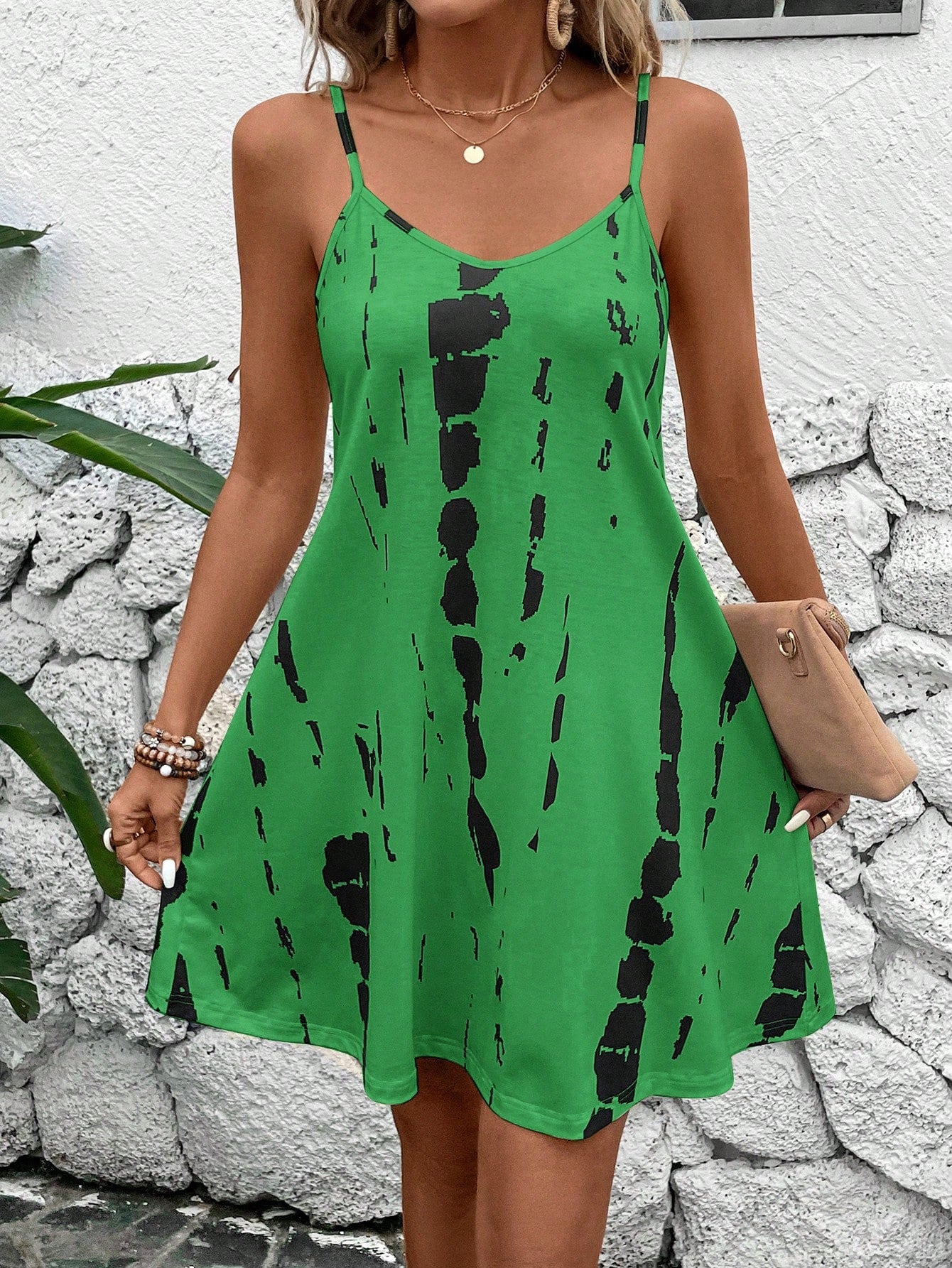 EMERY ROSE Women's Casual Tie-Dye Camisole Dress For Vacation,Sun Dress