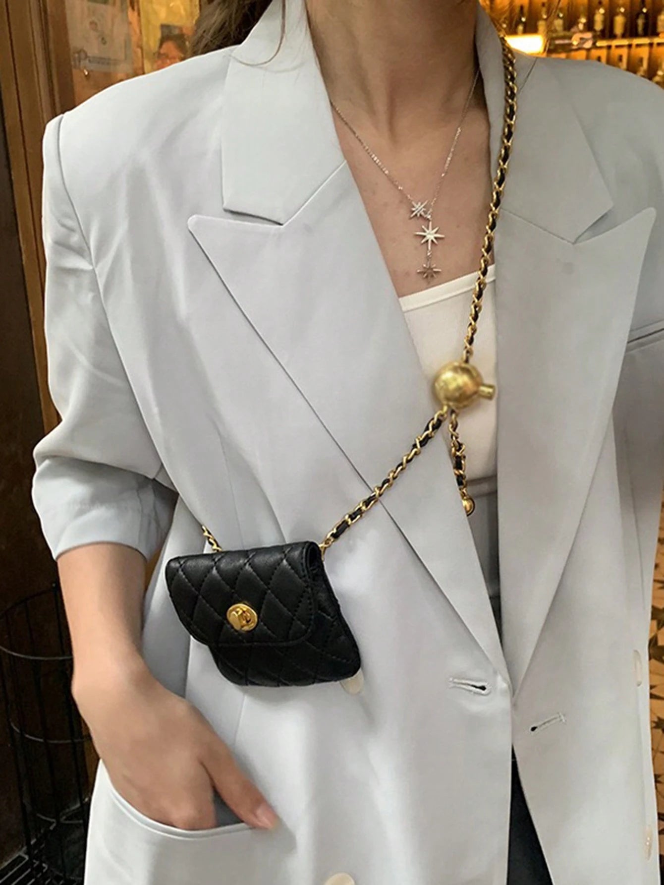 New Fashion Versatile Rhombus Embroidery Detachable Chain Mini Multifunctional Waist Bag/Shoulder Bag/Crossbody Bag, Western Purse For Women