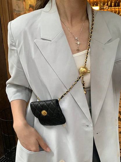 New Fashion Versatile Rhombus Embroidery Detachable Chain Mini Multifunctional Waist Bag/Shoulder Bag/Crossbody Bag, Western Purse For Women