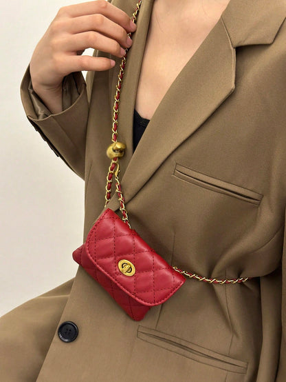 New Fashion Versatile Rhombus Embroidery Detachable Chain Mini Multifunctional Waist Bag/Shoulder Bag/Crossbody Bag, Western Purse For Women