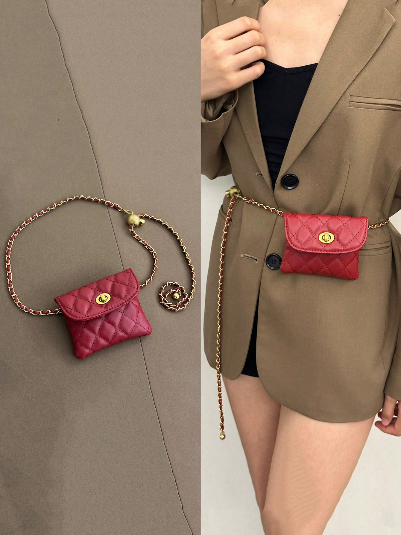 New Fashion Versatile Rhombus Embroidery Detachable Chain Mini Multifunctional Waist Bag/Shoulder Bag/Crossbody Bag, Western Purse For Women