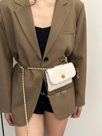 New Fashion Versatile Rhombus Embroidery Detachable Chain Mini Multifunctional Waist Bag/Shoulder Bag/Crossbody Bag, Western Purse For Women