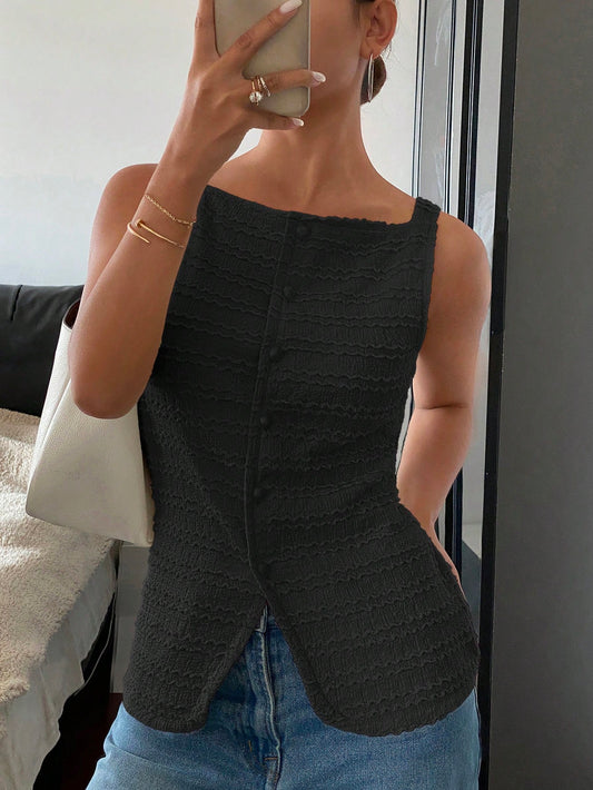 Siren Gaze 1pc Women's Plain Single-Breasted Sleeveless Casual Shirt