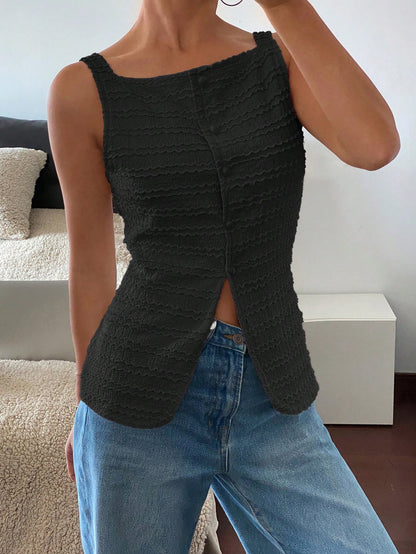 Siren Gaze 1pc Women's Plain Single-Breasted Sleeveless Casual Shirt