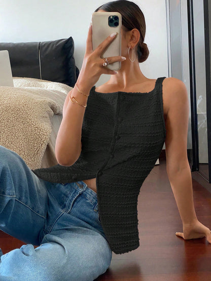 Siren Gaze 1pc Women's Plain Single-Breasted Sleeveless Casual Shirt