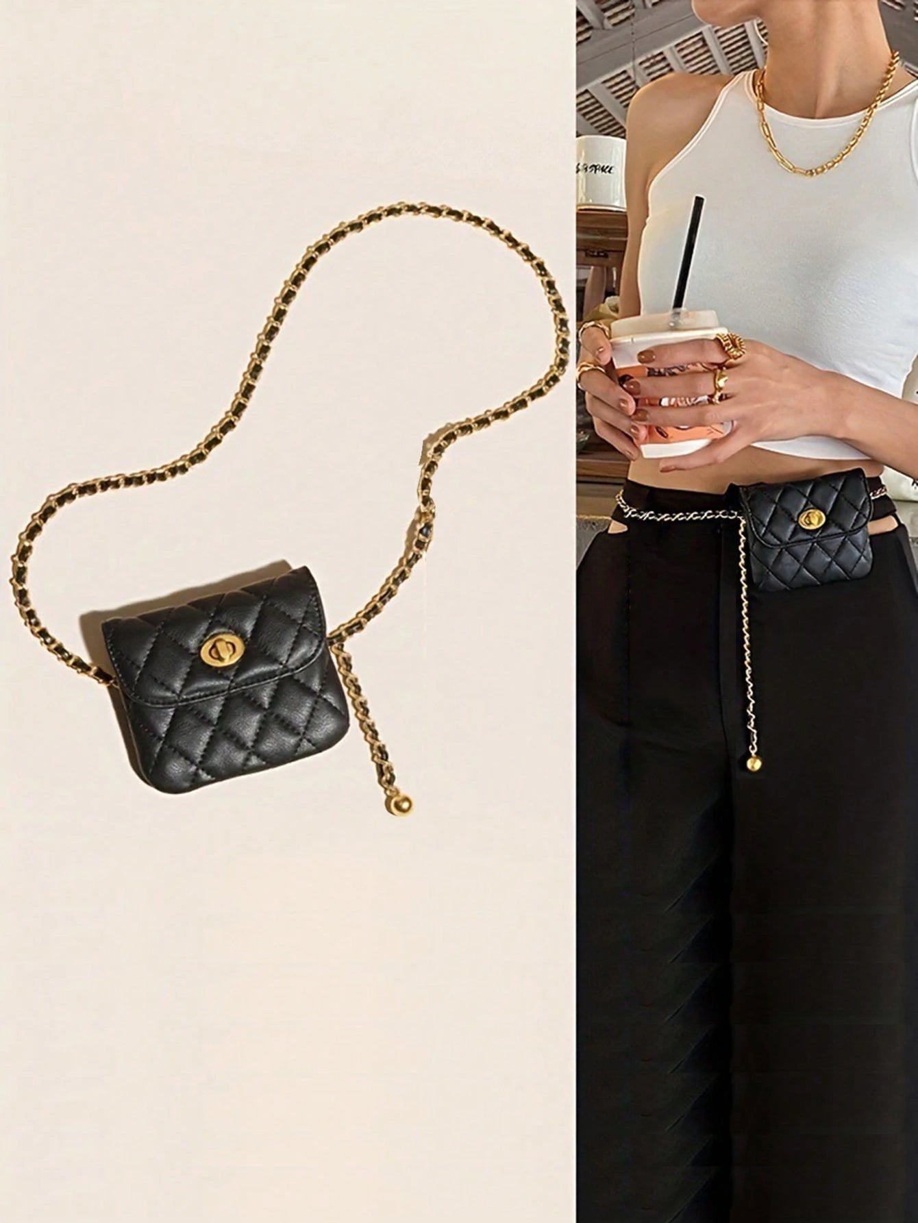 New Fashion Versatile Rhombus Embroidery Detachable Chain Mini Multifunctional Waist Bag/Shoulder Bag/Crossbody Bag, Western Purse For Women