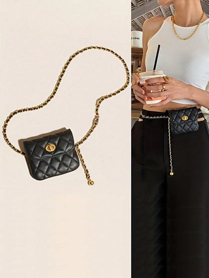 New Fashion Versatile Rhombus Embroidery Detachable Chain Mini Multifunctional Waist Bag/Shoulder Bag/Crossbody Bag, Western Purse For Women