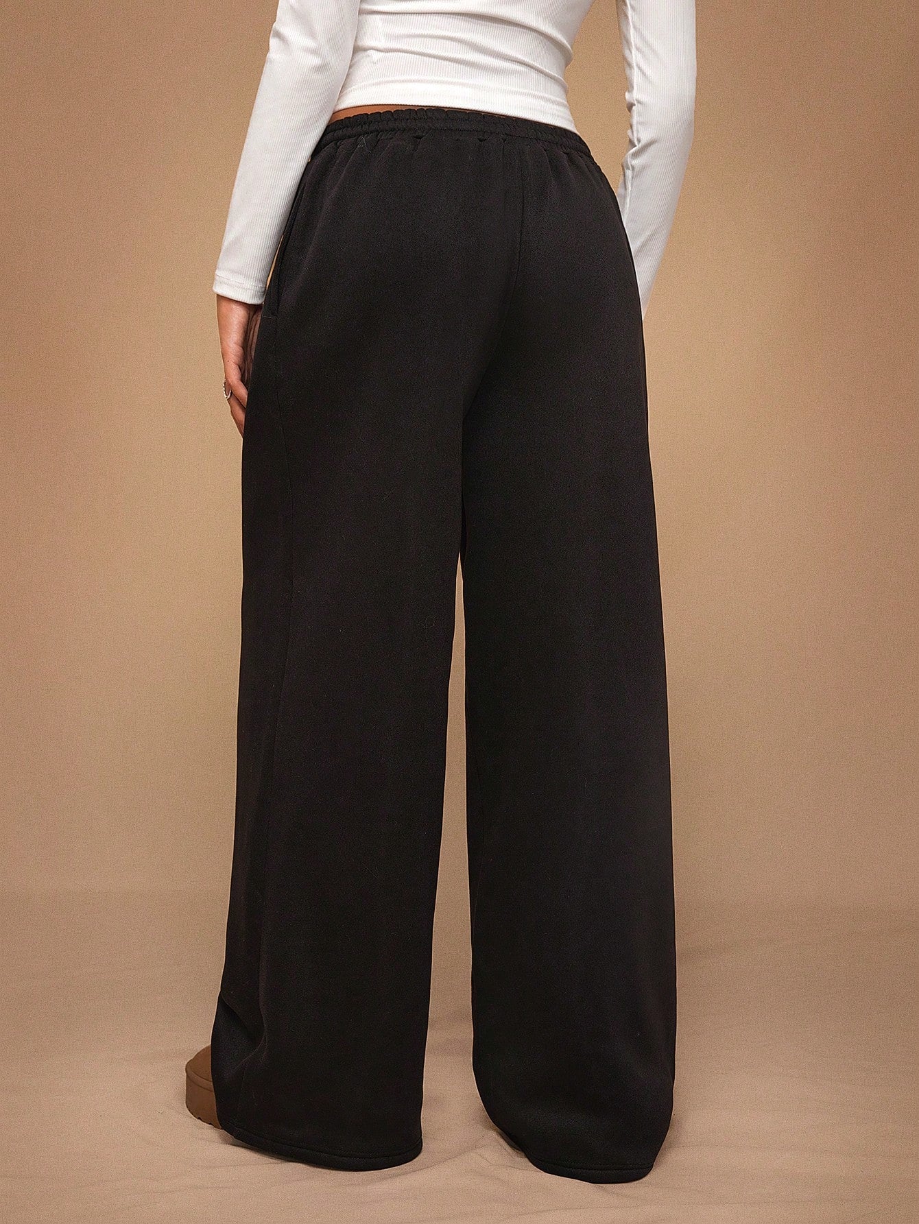 Forever 21 Autumn/Winter New Casual Loose Fit Elastic Waist Wide Leg Sweatpants, Thicker Thermal Lined, Versatile & Slimming