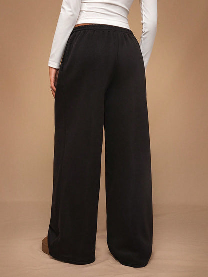 Forever 21 Autumn/Winter New Casual Loose Fit Elastic Waist Wide Leg Sweatpants, Thicker Thermal Lined, Versatile & Slimming