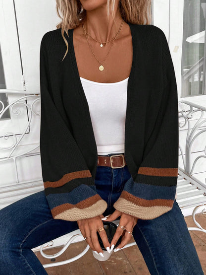 EMERY ROSE Women's Long Sleeve Colorblock Striped Cardigan, Casual Daily Wear,Long Sleeve Tops,Knitted Sweater