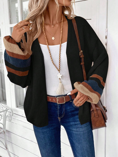 EMERY ROSE Women's Long Sleeve Colorblock Striped Cardigan, Casual Daily Wear,Long Sleeve Tops,Knitted Sweater