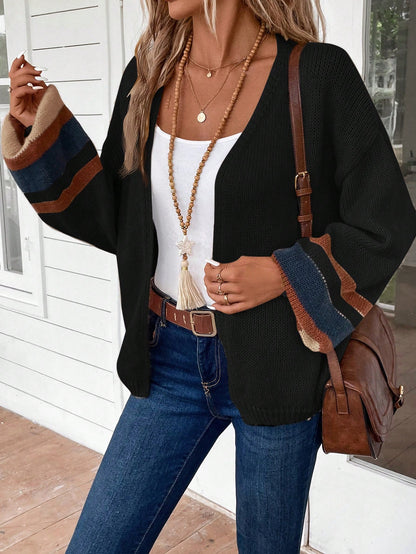 EMERY ROSE Women's Long Sleeve Colorblock Striped Cardigan, Casual Daily Wear,Long Sleeve Tops,Knitted Sweater