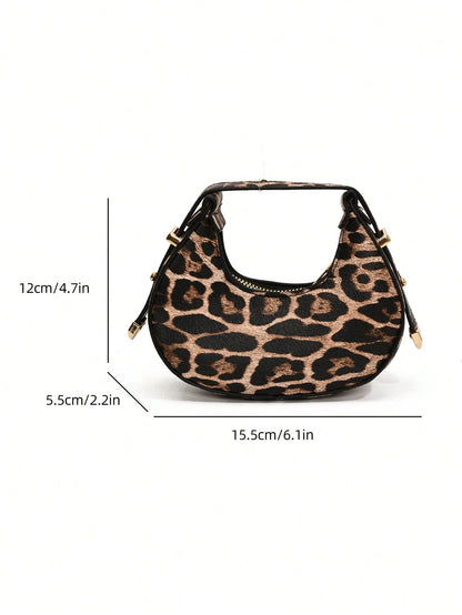 Mini Cute Leopard Print Shoulder Bag For Women, Fashionable & High-Quality Half Moon Shape Handbag, Stylish & Lightweight, Fall Winter Fashionable Cheetah Print Purse For Women, New Fall Winter Tiger Print Bag For Women