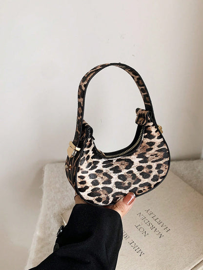 Mini Cute Leopard Print Shoulder Bag For Women, Fashionable & High-Quality Half Moon Shape Handbag, Stylish & Lightweight, Fall Winter Fashionable Cheetah Print Purse For Women, New Fall Winter Tiger Print Bag For Women