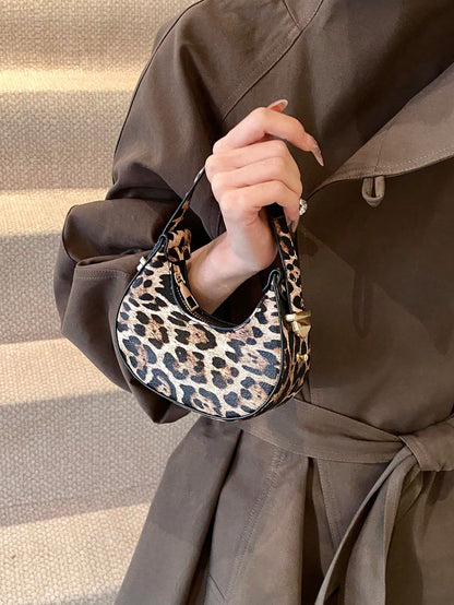 Mini Cute Leopard Print Shoulder Bag For Women, Fashionable & High-Quality Half Moon Shape Handbag, Stylish & Lightweight, Fall Winter Fashionable Cheetah Print Purse For Women, New Fall Winter Tiger Print Bag For Women