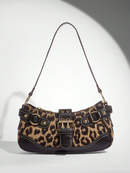 SHEIN BAE Women Street Commuter Leopard Print Patchwork PU Shoulder Bag, Leopard Print Purse For Women Leopard Comeback, Animal Print Women Bag