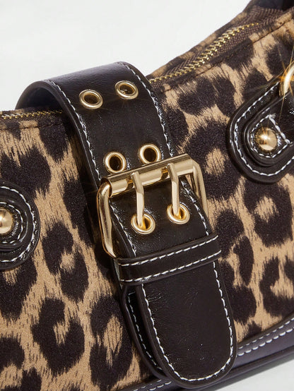 SHEIN BAE Women Street Commuter Leopard Print Patchwork PU Shoulder Bag, Leopard Print Purse For Women Leopard Comeback, Animal Print Women Bag