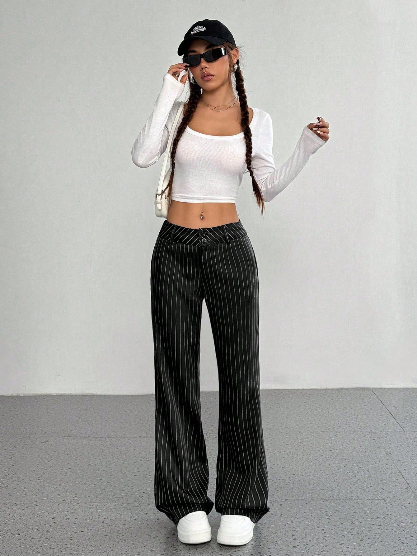 Flirla Women's Casual Striped Flare Pants, Versatile, Spring Autumn Fall Cloth For Women