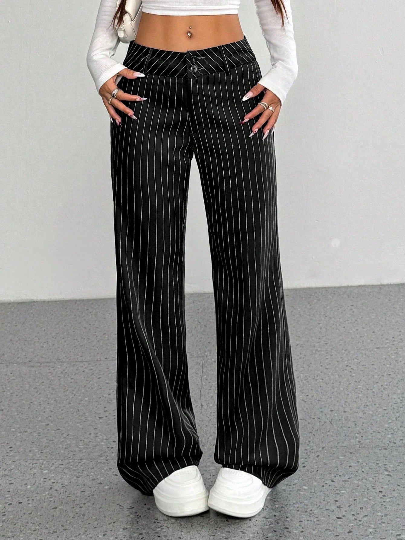 Flirla Women's Casual Striped Flare Pants, Versatile, Spring Autumn Fall Cloth For Women