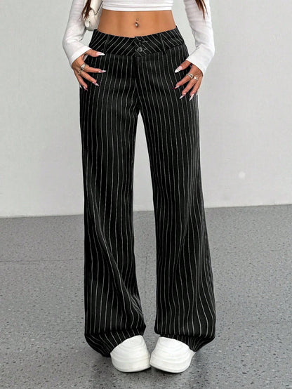 Flirla Women's Casual Striped Flare Pants, Versatile, Spring Autumn Fall Cloth For Women