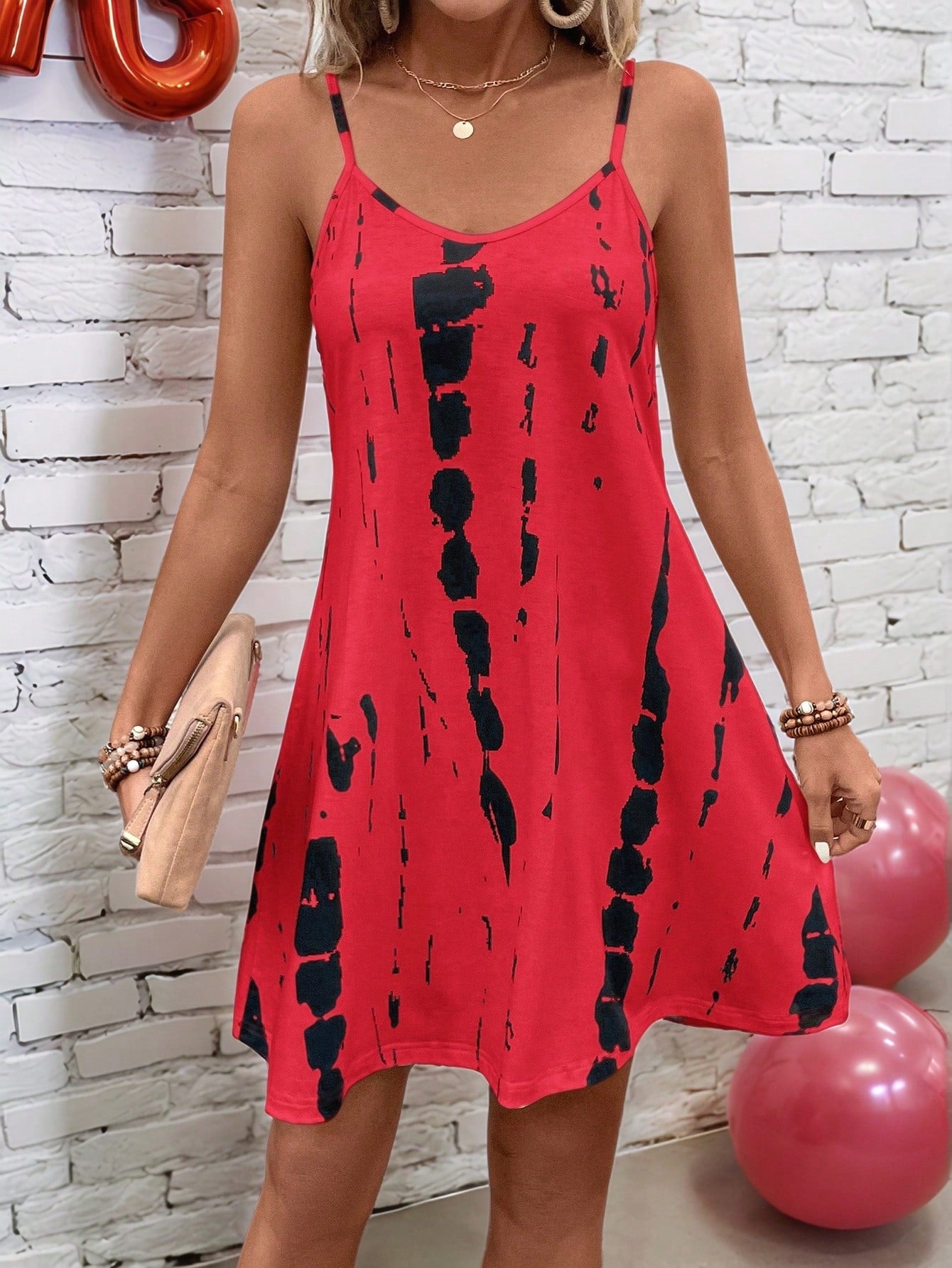 EMERY ROSE Women's Casual Tie-Dye Camisole Dress For Vacation,Sun Dress