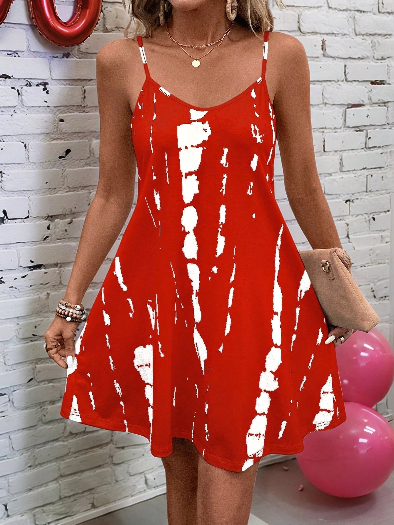 EMERY ROSE Women's Casual Tie-Dye Camisole Dress For Vacation,Sun Dress