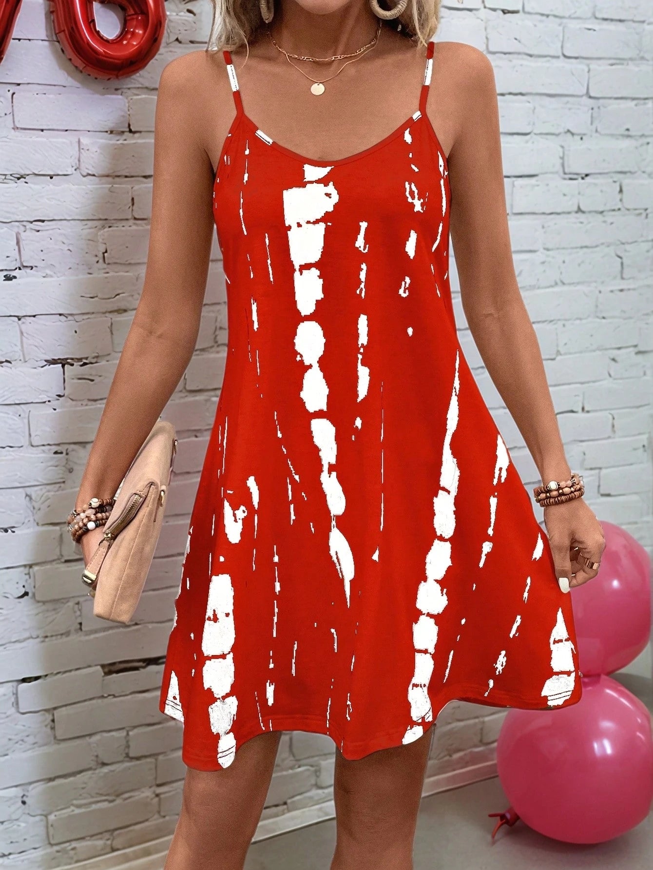 EMERY ROSE Women's Casual Tie-Dye Camisole Dress For Vacation,Sun Dress