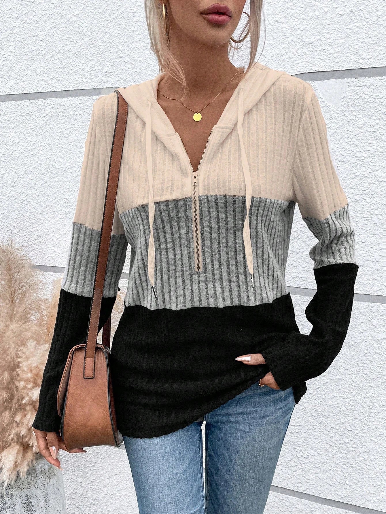 EMERY ROSE Ladies' Color Blocking Drawstring T-Shirt Graphic Tees Women Tops Fall Cloth For Women