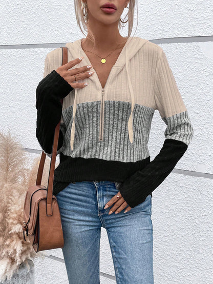 EMERY ROSE Ladies' Color Blocking Drawstring T-Shirt Graphic Tees Women Tops Fall Cloth For Women